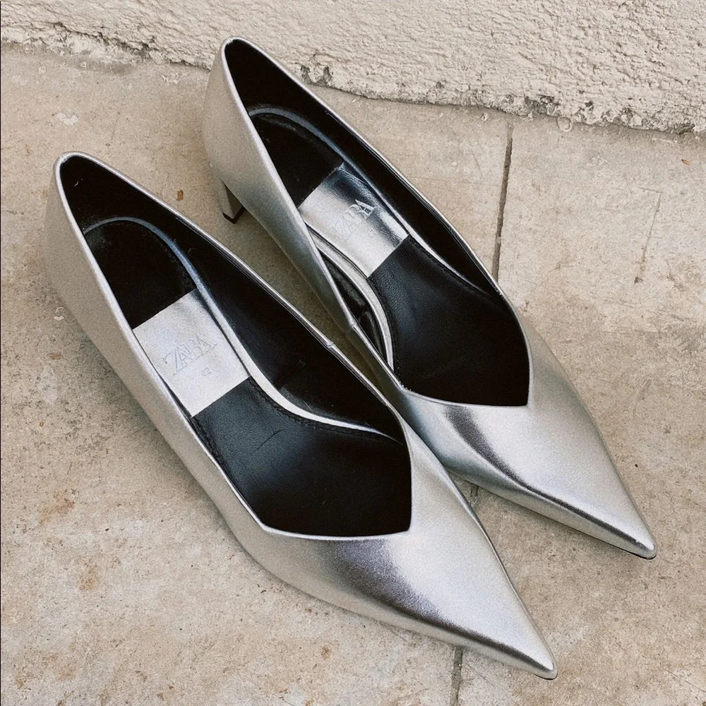 Zara New Metallic Mule Heels - Picture 8 of 16